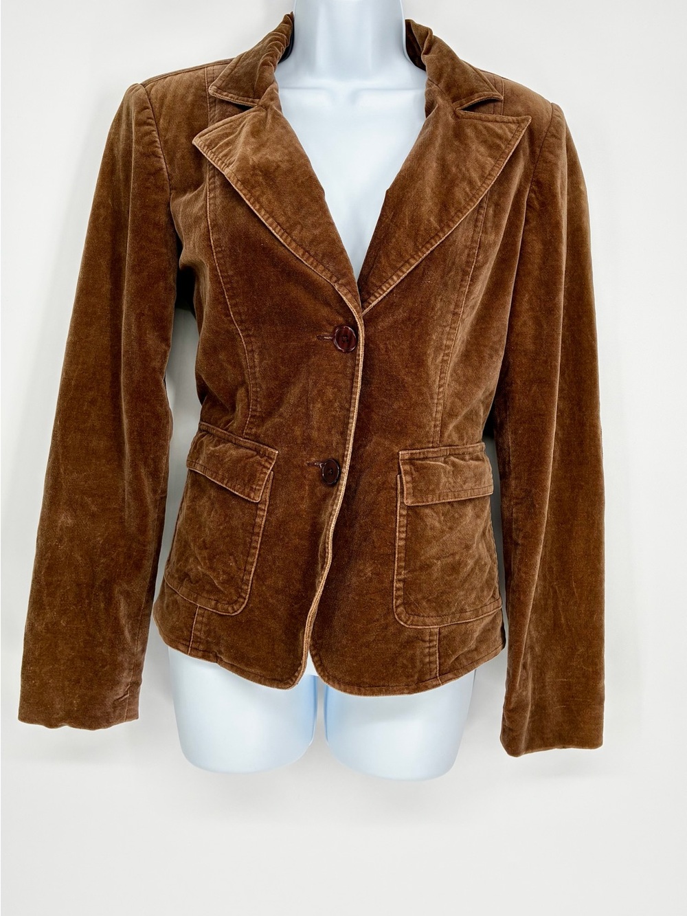 itw by Claude Brown Cognac Brown Velvet Brushed Cotton Tailored Blazer 4